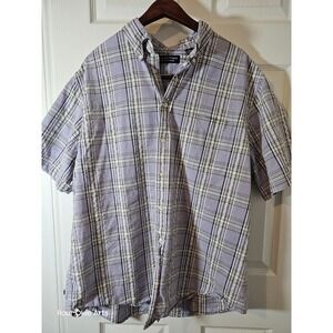 Roundtree & XL Plaid  Button Down  Short Sleeve Casual Men Shirt 100% Cotton